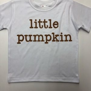 Little Pumpkin lettering in brown on white T-shirt brand new